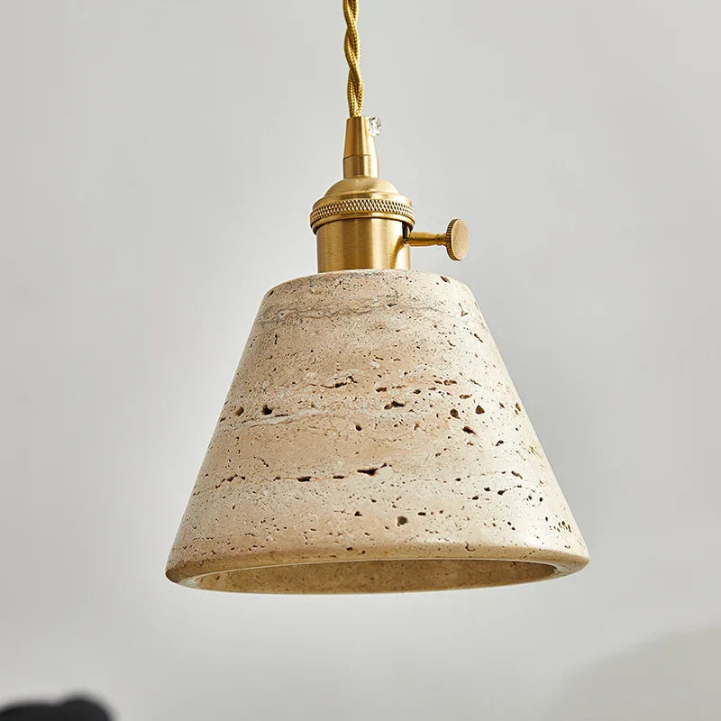 Afralia™ LED Knob Switch Pendant Lamp Yellow Travertine Copper Wabi Sabi Hanging Lights