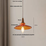 Wood Amber Glass LED Pendant Light Fixture - Nordic Modern Hanging Lamp