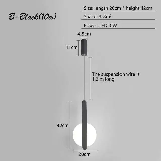 Nordic Luxury Black Bedroom Pendant Lamp Bedside Decoration Light