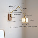 Wood LED Wall Light with Pull Chain Switch & Rotatable Amber Glass