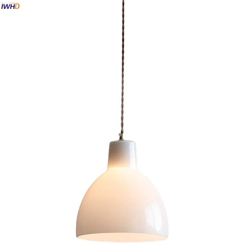 White Glass E27 LED Pendant Light Fixture Modern Adjustable Hanging Lamp