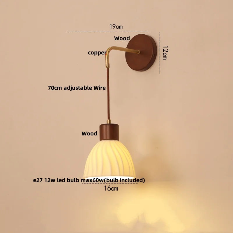 Adjustable LED Wall Light Fixture with Ceramic Wood Base for Home Decor