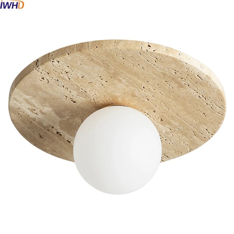Yellow Travertine Glass Stone LED Ceiling Lamp