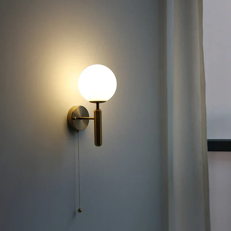 Moon LED Wall Lamp with Pull Chain Switch and Copper Base