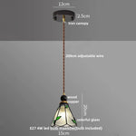Tiffany Glass Wood LED Pendant Lamp Modern Nordic Hanging Light Fixutre