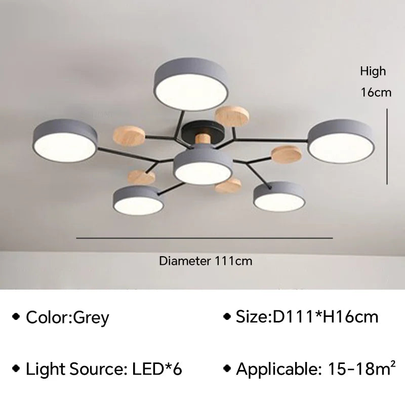 Modern LED Ceiling Lamp - Wood Round Ceiling Lights Macaron Chandelier