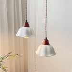 Afralia™ White Flower Ceramic LED Pendant Lamp Wood Japan Style Hang Lamp