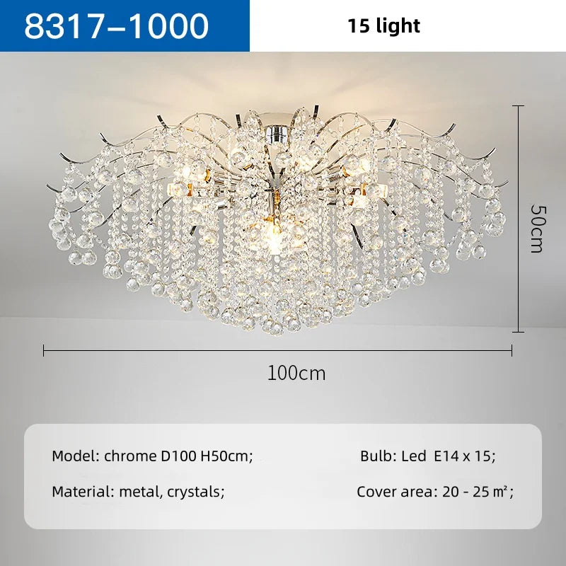 Chrome LED Ceiling Lights E14 Chandelier for Living Room Home Decor