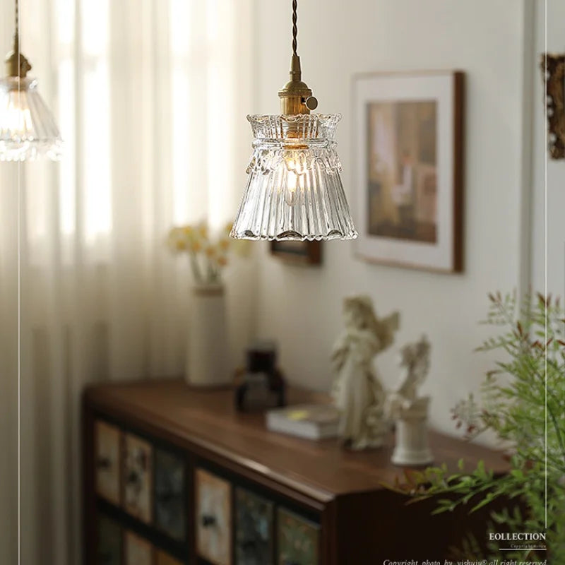 Modern Clear Glass Pendant Lights for Coffee Study Bedroom, Adjustable Copper Wire Lighting Fixtures