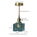 Afralia™ Stone Glass LED Pendant Light Japanese Vintage Copper Hanging Lamps
