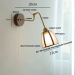 Copper Rotate Arm LED Wall Light: Clear Glass Walnut Bedside Lamp