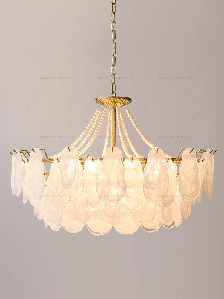 French Chandelier Garden Light with K9 Crystal | Elegant Pearl Shell Design