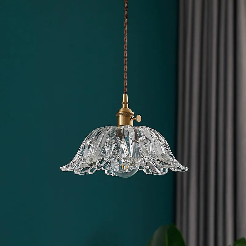 Copper Glass LED Pendant Lamp with Knob Switch - Modern Hanging Light Fixtures