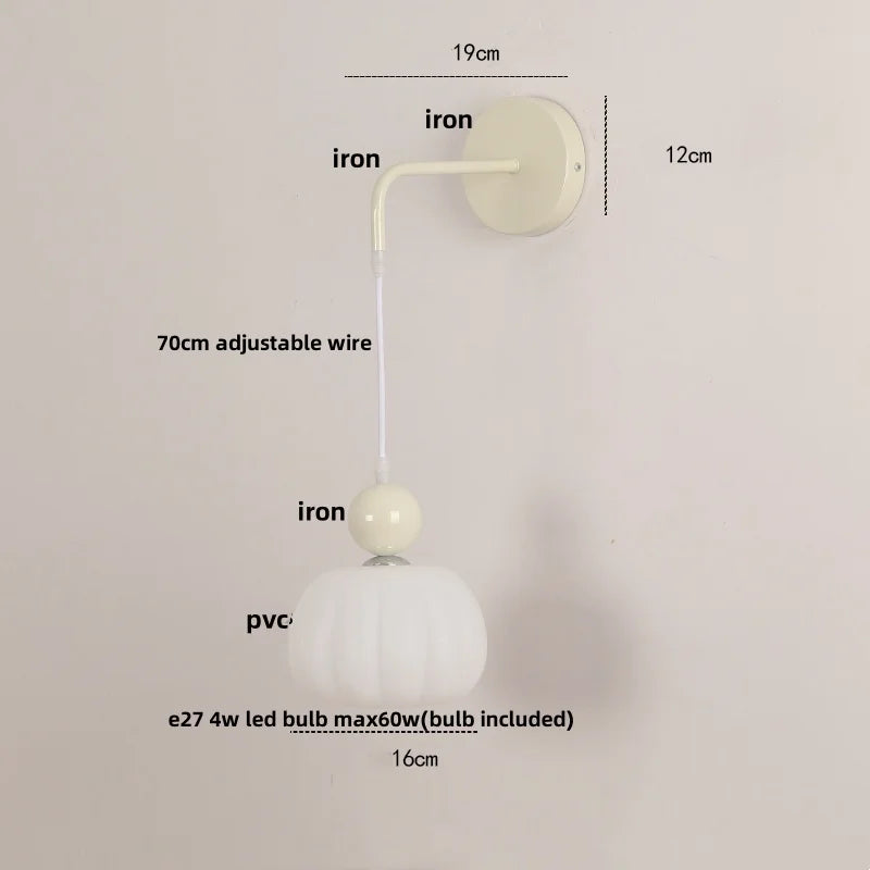 Iron Nordic LED Wall Light with Pull Chain Switch, Adjustable Glass Bedside Lamp