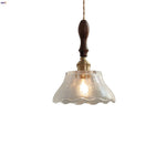 Walnut Wood Clear Glass LED Pendant Lamp - Nordic Modern Hanging Light