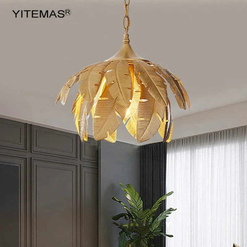 Gold Leaves Chandelier Small Pendant Lighting for Kitchen Island Hallway E27 Socket