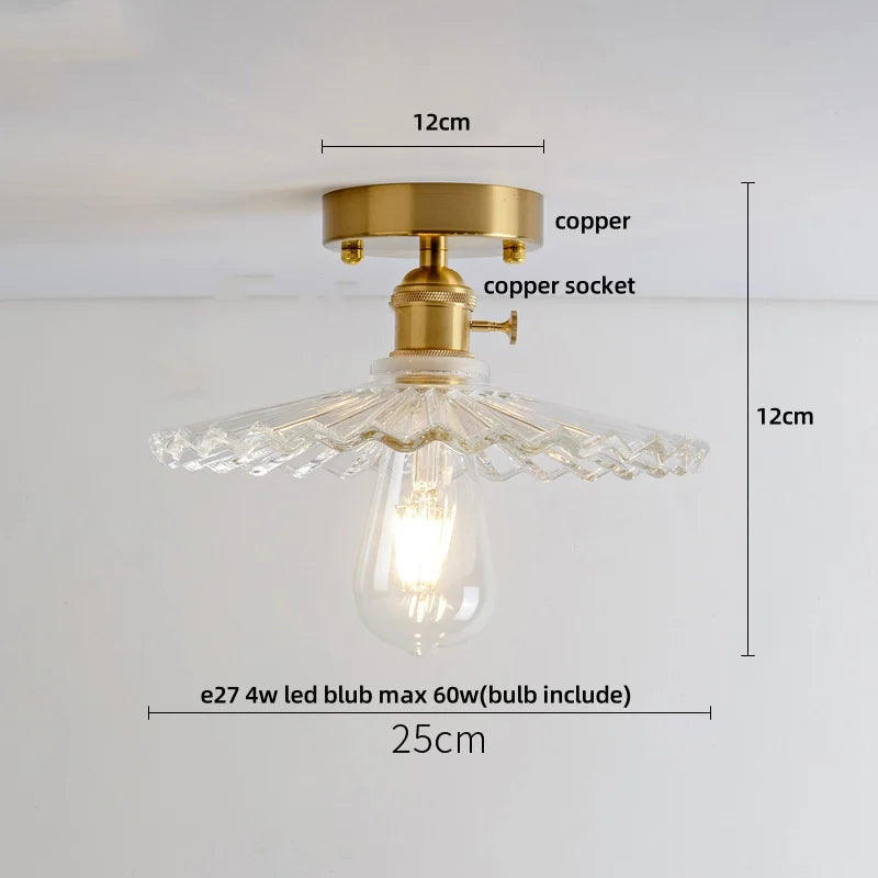 Clear Glass LED Ceiling Light Fixture Modern Nordic Copper Knob Switch Lamp