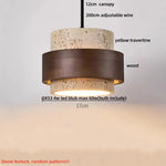 Stone LED Pendant Light: Nordic Modern Yellow Travertine Fixture for Living Dining Hallway