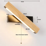 Rotatable Nordic LED Wall Sconce Pull Chain Switch Wood Stair Light