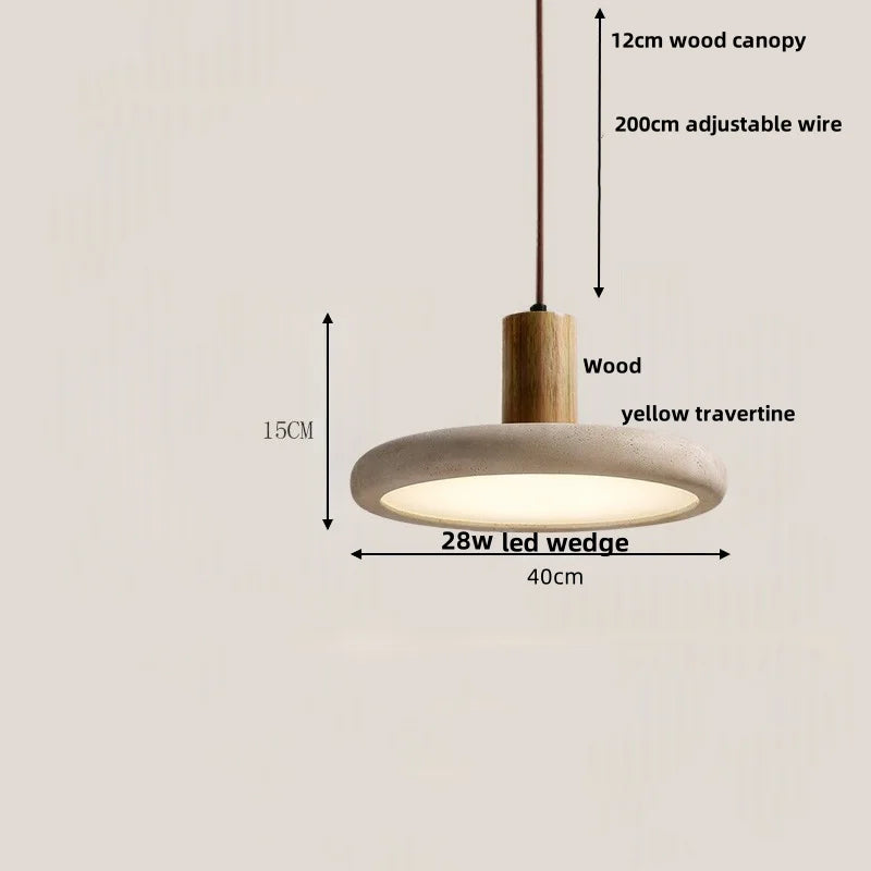 Afralia™ Wood Canopy LED Pendant Light for Kitchen Restaurant Bedroom Stone Hanging Lamp