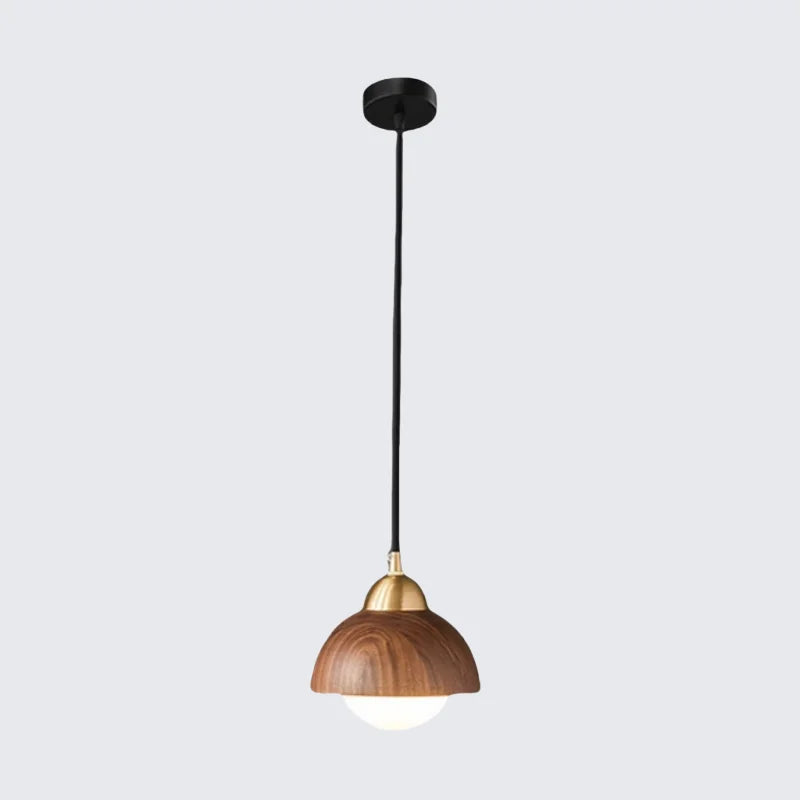 Walnut Wood LED Pendant Light with Vintage Copper Finish
