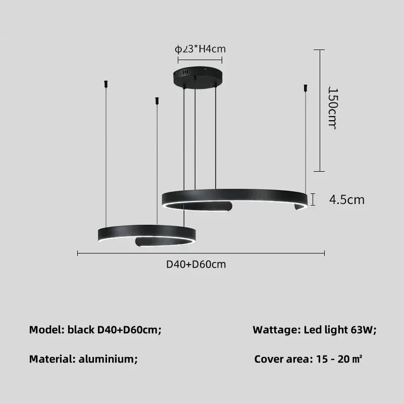 Black LED Chandelier Pendant Light for Foyer Stairs Bar, Minimalist Indoor Hanging Lamp