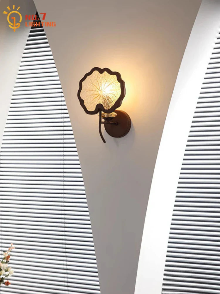 Zen Art Glass Lotus Flower LED Wall Lamp for Bedroom Living Room
