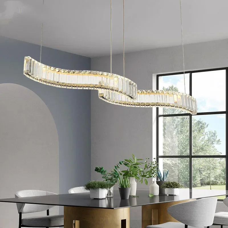 S Wave Steel & Crystal Dimmable LED Pendant Lights