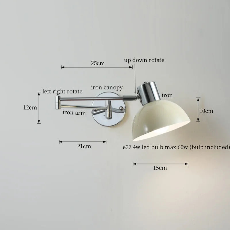 Cream LED Swing Arm Wall Lamp for Living Room Bedroom Mirror Stair Light