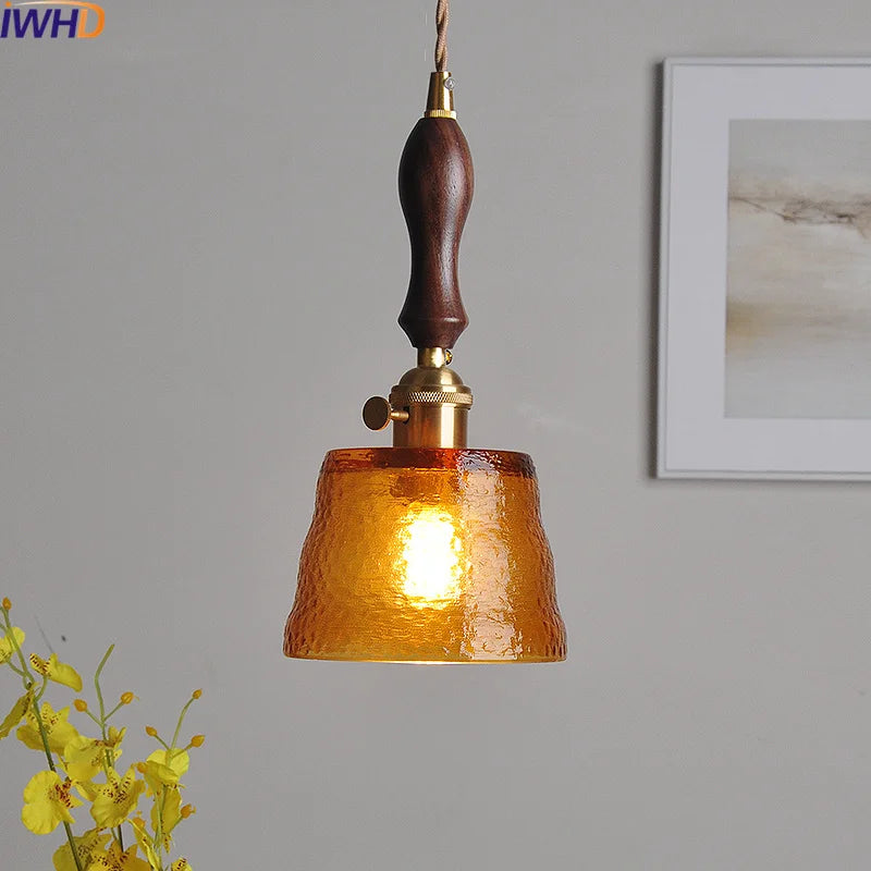 Amber Pendant Light: Nordic Copper Hanging Lamp for Modern Home Decor