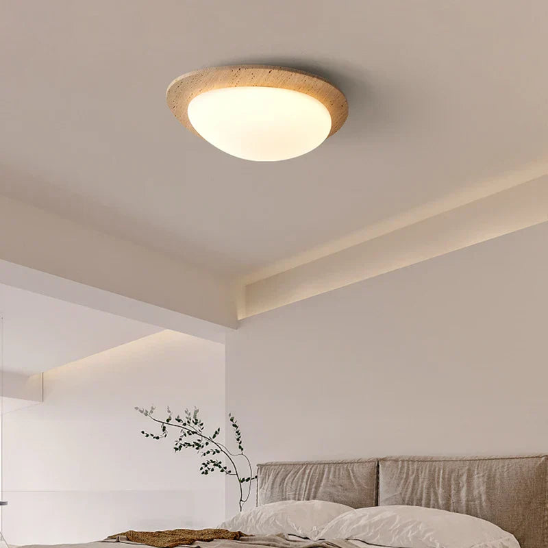 White LED Ceiling Light Fixture | Wabi Sabi Yellow Cave Stone Decor