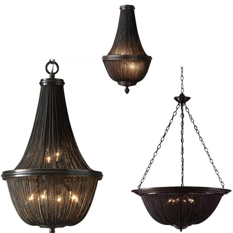 Black Aluminum Chain Tassel Pendant Lights - Dimmable Classic Chandelier