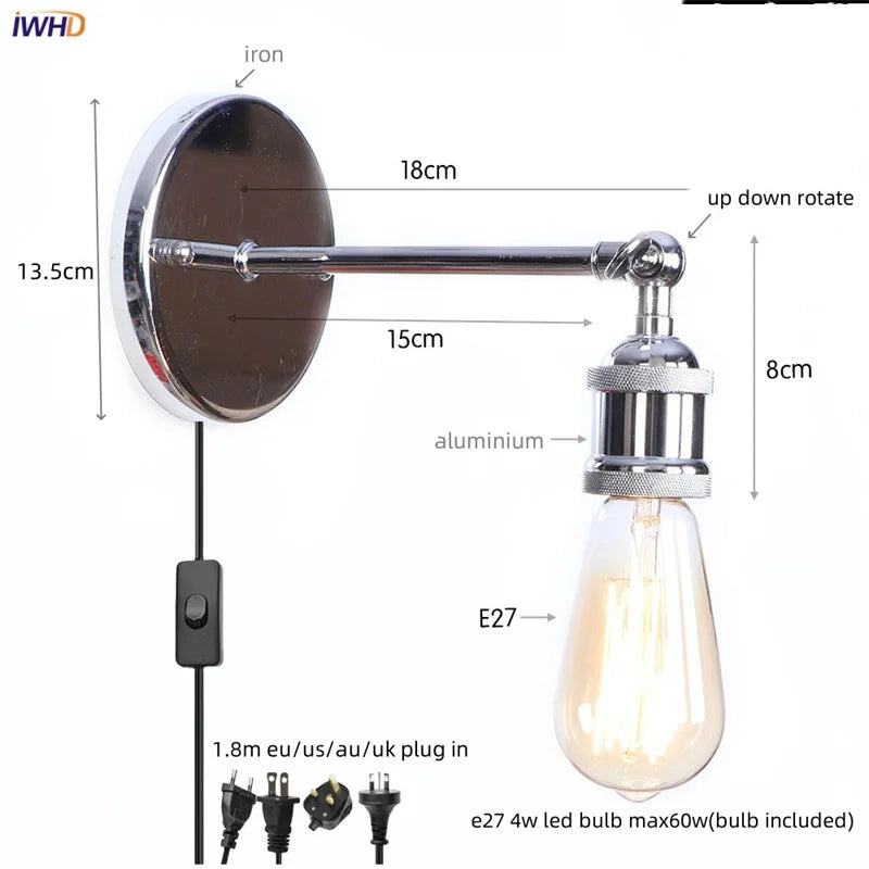 Afralia™ Loft LED Wall Light Industrial Vintage Bedroom Bedside Lamp
