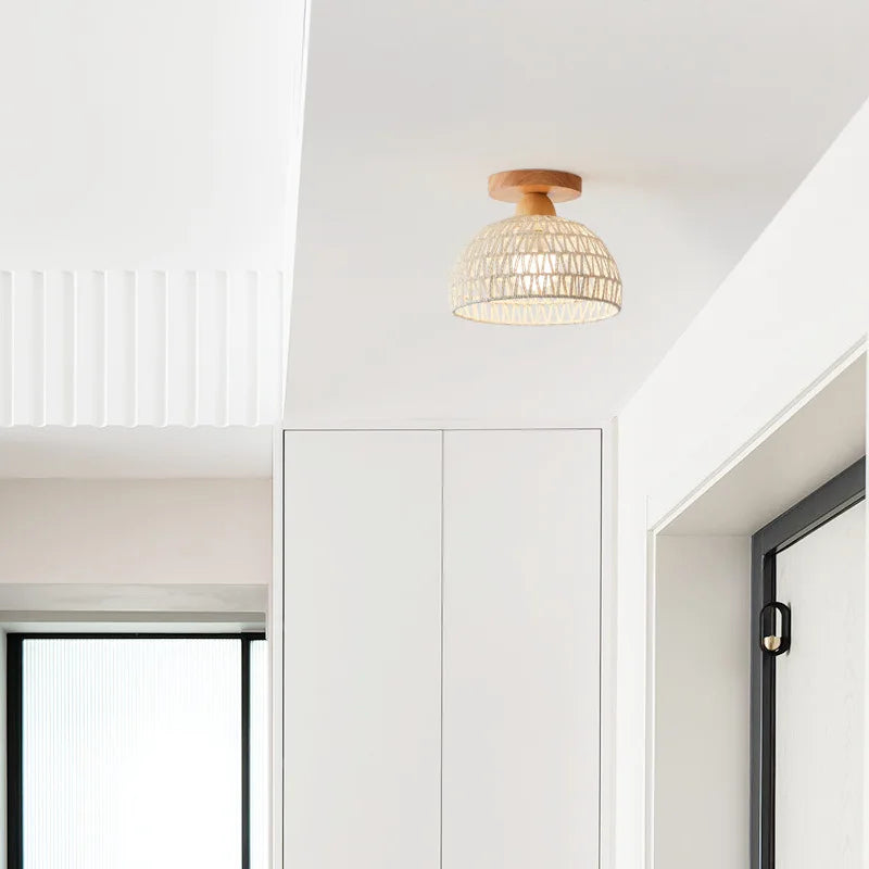 LED Wicker Wood Ceiling Lights Modern Style Hallway Nordic Luminaria
