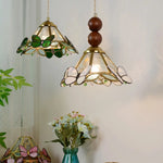 Pink Butterfly LED Pendant Light Fixture Tiffany Glass Wood Ball Hang Lamp