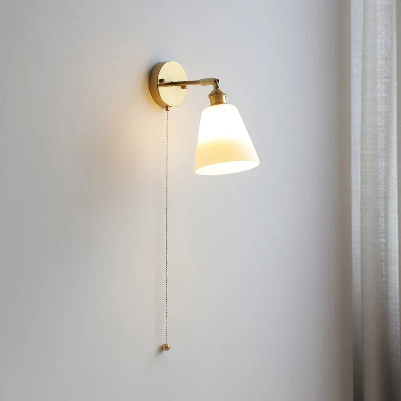 Glass LED Wall Sconce Pull Chain Switch Modern White Stair Light