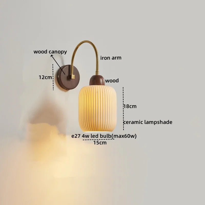Ceramic Wood LED Wall Lights Modern Bedside Lamp for Home Decor