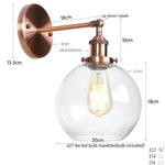 Afralia™ Glass Globe LED Wall Light Fixture Single Arm Bedside Lamp Vintage Industrial Style