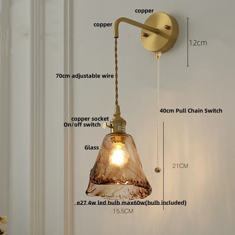 Afralia™ Vintage LED Wall Light Up Down Rotate Pull Chain Switch Bedside Lamp