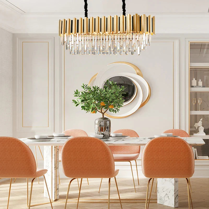 Gold Crystal LED Chandelier: Modern Luxe Lighting Fixture for Home Decor