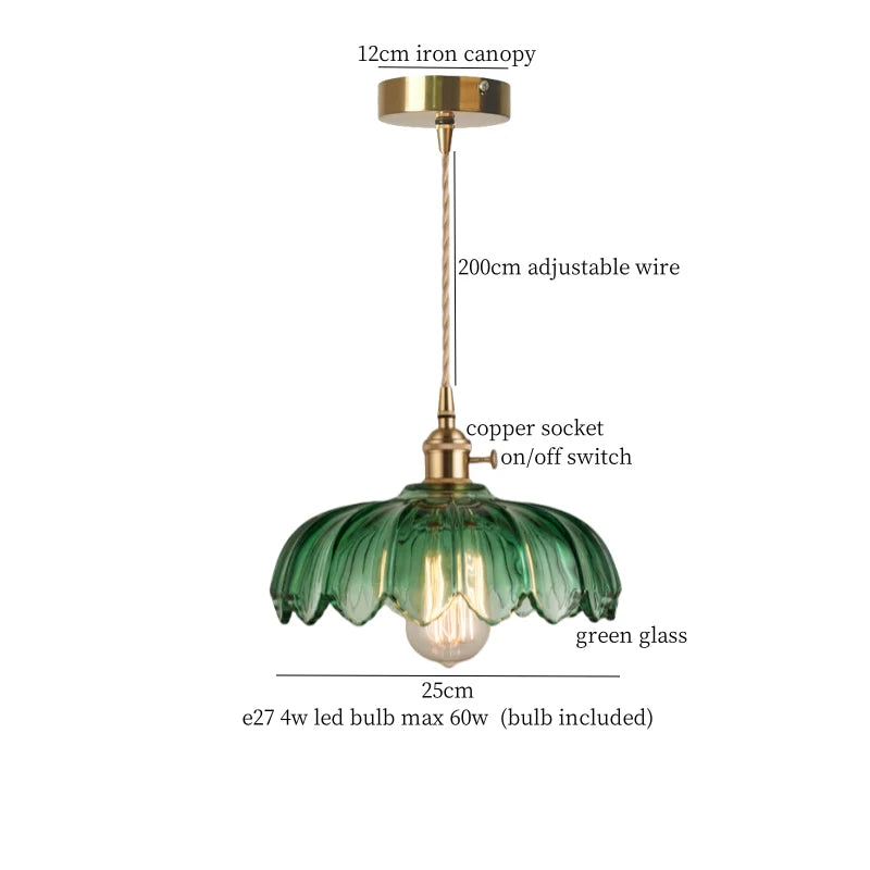 Afralia™ Vintage Flower LED Glass Brass Pendant Lighting
