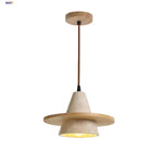 Afralia™ LED Wood Pendant Light Adjustable Yellow Stone Bedroom Coffee Hanging Lamp