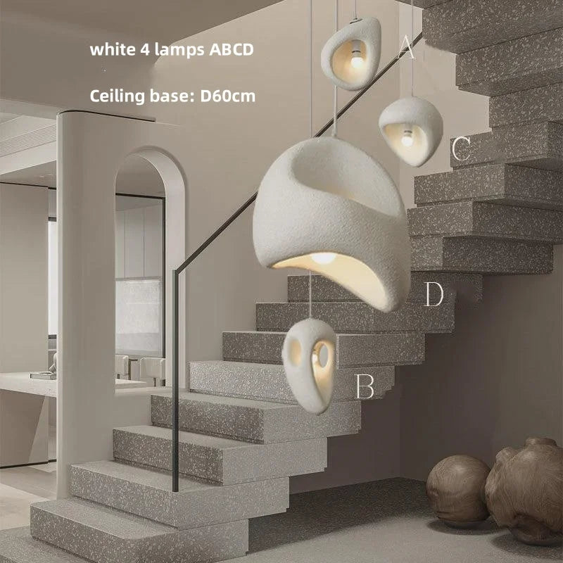 Wabi-sabi Resin Pendant Chandelier | Nordic Villa Stair Decor Droplight
