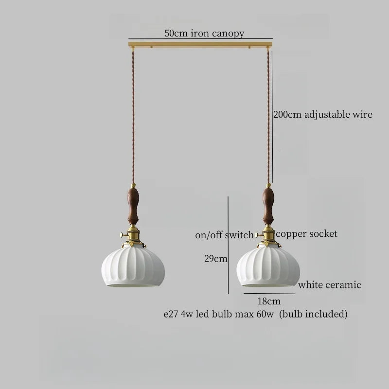 Wood Handle LED Pendant Lights Japanese Vintage Style Bar Bedroom Living Room HangLamp