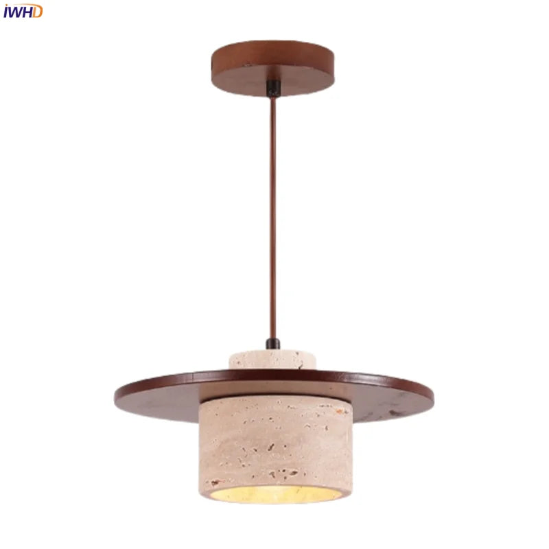 Wabi Sabi LED Pendant Lamps Yellow Travertine Wood Hanging Lights
