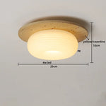Wabi Sabi LED Ceiling Light Fixture Yellow Travertine White PE Round Lampshade