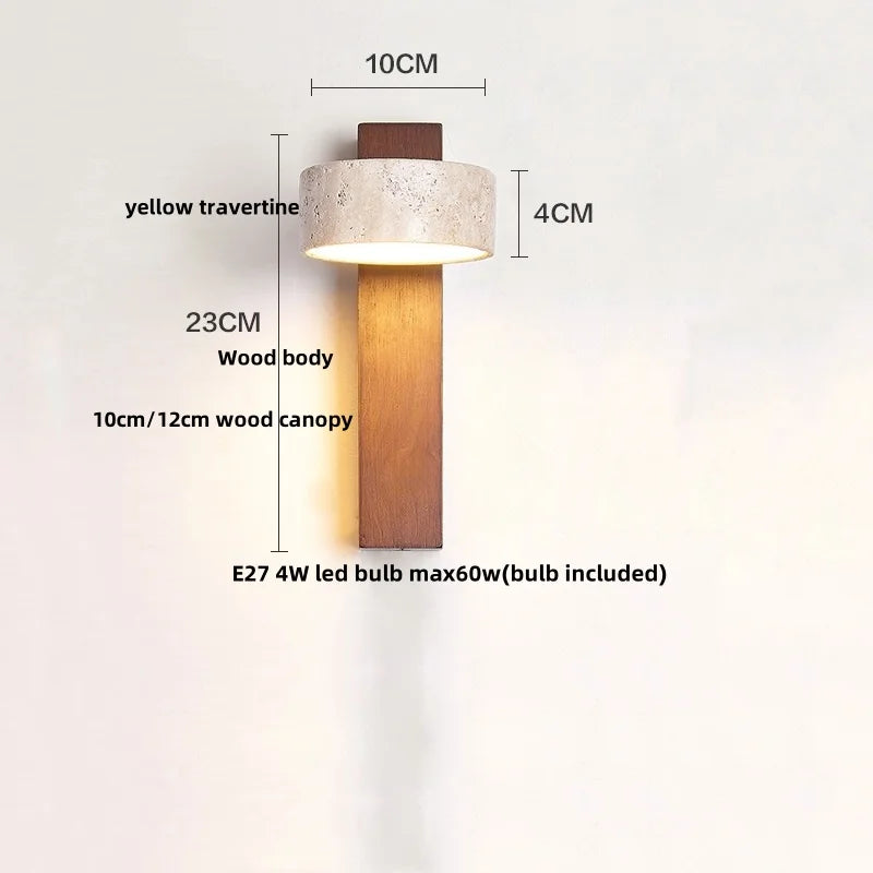 Nordic LED Wall Lamp 2 Glass Ball Yellow Travertine Stone Indoor Wall Light