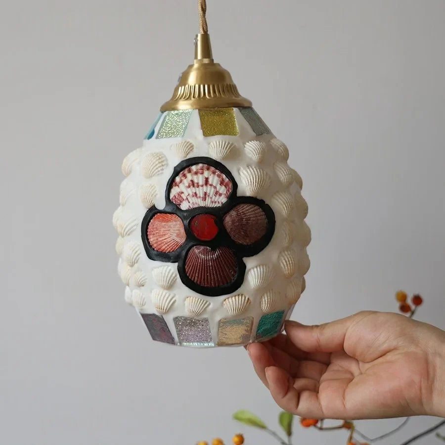 Nordic Modern LED Wall Sconce Natural Shell Colored Glass Stair Light