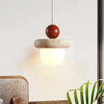 Nordic LED Wood Pendant Light Yellow Travertine Interior Lighting
