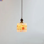Glass LED Pendant Lights Walnut Wood Adjustable Hanging Lamp
